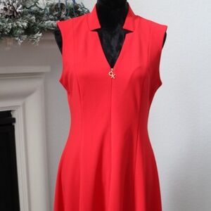 Calvin Klein Sleeveless V-Neck Knee Length Red Dress Used Once Formal/Workwear